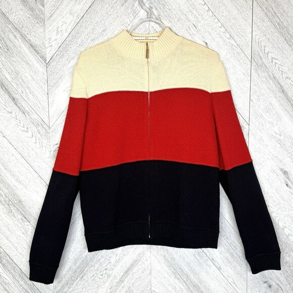 St. John Sport Cardigan Sweater Size Medium Colorblock Zip Front Wool Blend - Picture 2 of 9